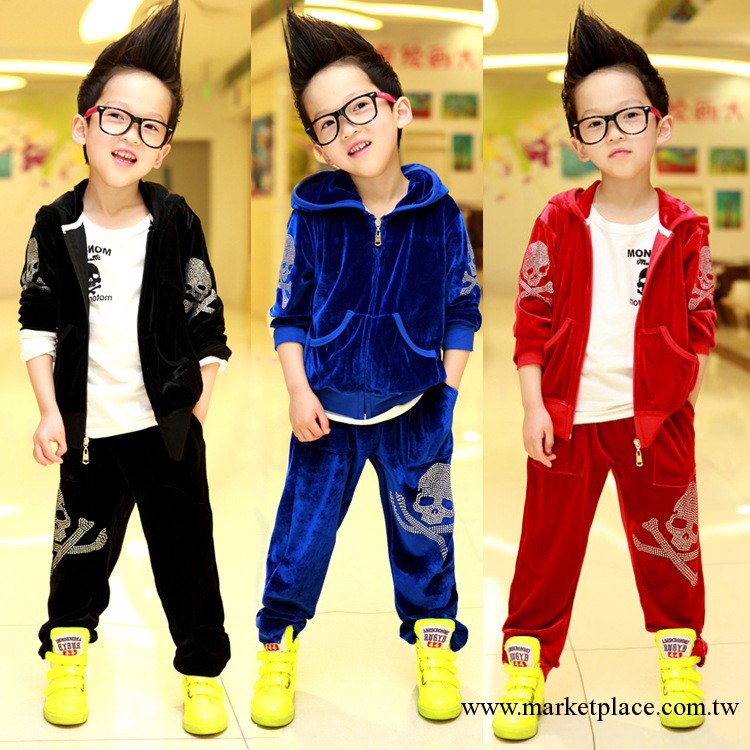 品牌童裝 韓國男童秋裝2013新款運動套裝寶寶韓版金絲絨工廠,批發,進口,代購