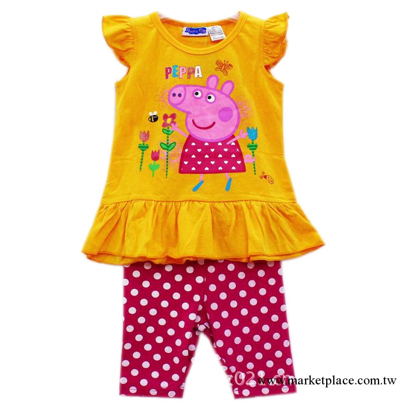 外貿童裝 女童夏款 Peppa Pig佩佩豬 黃色衣裙加打底褲兩件套工廠,批發,進口,代購