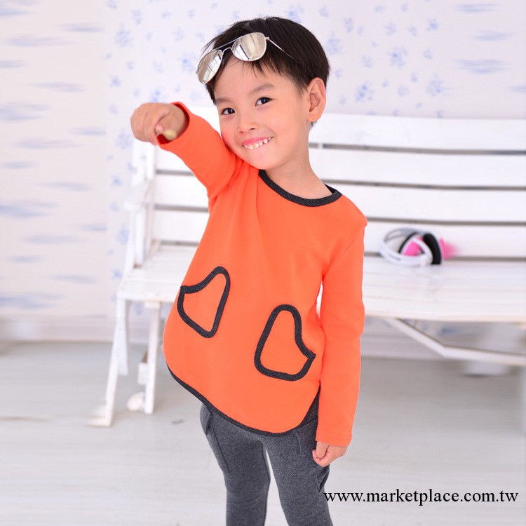 2013秋季新款品牌童裝男童 橙色 純棉 個性口袋 T恤衫 橙色工廠,批發,進口,代購