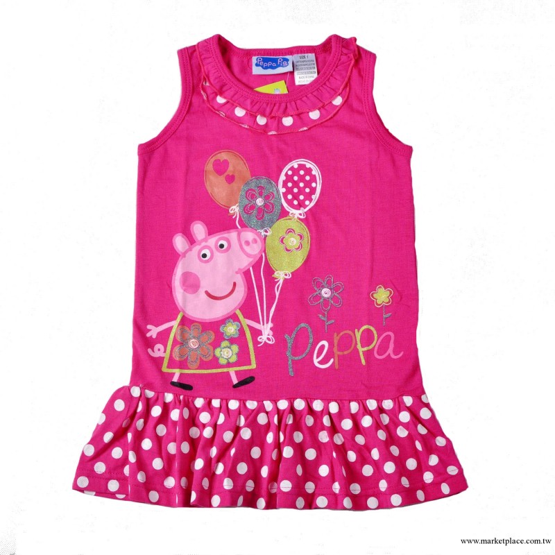 2013女童夏季新款  佩佩豬圓點粉色連衣裙  英國品牌外貿童裝工廠,批發,進口,代購