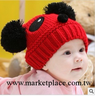 冬季爆款 韓國寶寶保暖針織毛線兒童帽子韓版熊貓雙球 廠傢批發工廠,批發,進口,代購