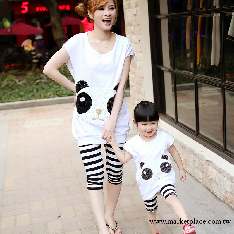 2013夏裝新款親子母女 韓版兩件套熊貓亮片母女親子裝 夏裝母女裝批發・進口・工廠・代買・代購