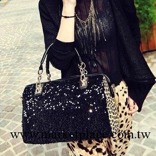 韓版美包包 黑色性感豹紋單肩女包 歐美潮時尚女士亮片手提包工廠,批發,進口,代購