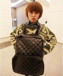2012秋季新款歐美風日韓風學院風街頭菱形格PU女背包書包雙肩包包工廠,批發,進口,代購