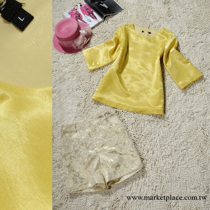 黃色1S 1M 香港精品熱賣女裝 明星同款純色休閑淑女套裝FL32024工廠,批發,進口,代購