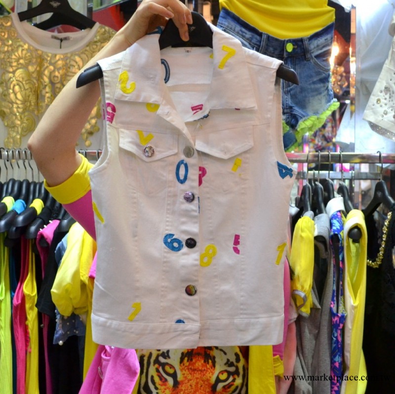 特價香港品牌女裝2013夏裝新款歐美英文字母牛仔馬甲背心124工廠,批發,進口,代購
