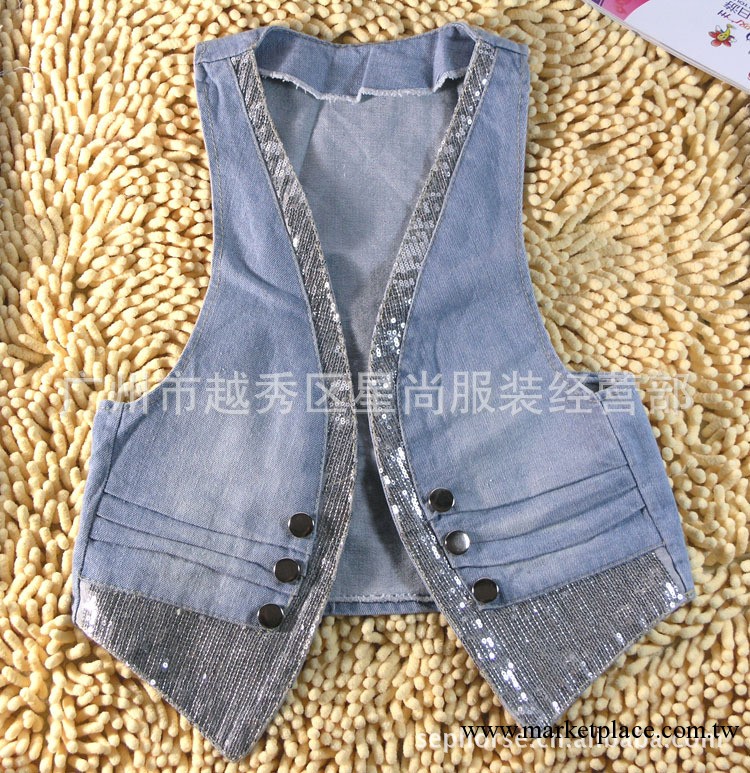 2012春夏新款 瑞麗日韓版 女式繡珠片牛仔馬夾背心 小外套 10357工廠,批發,進口,代購