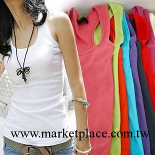 韓版女裝長款打底衫修身T恤純色螺紋棉工字背心工廠,批發,進口,代購