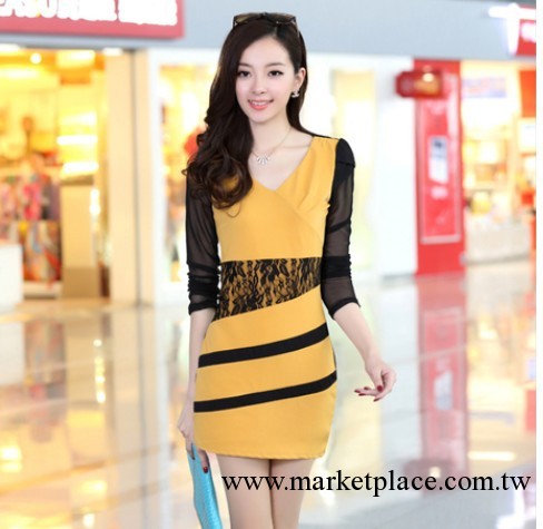 2013新款秋裝 韓版氣質蕾絲 打底包臀修身長袖連衣裙工廠,批發,進口,代購