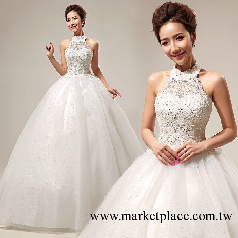 婚紗禮服2013最新款 韓式甜美蕾絲公主掛脖婚紗 齊地綁帶款HS289工廠,批發,進口,代購
