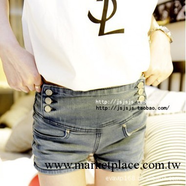 2012夏裝新款女韓版雙排扣高腰修身包臀緊身牛仔短褲 熱褲 868工廠,批發,進口,代購