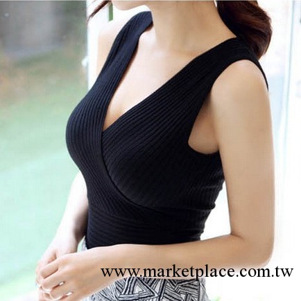 2013新款韓國代購女裝性感交叉低胸V領緊身羅紋針織t恤背心工廠,批發,進口,代購