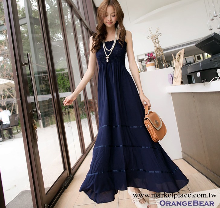 8542夏裝新款 韓版女裝 蕾絲肩帶平口吊帶長裙31元工廠,批發,進口,代購