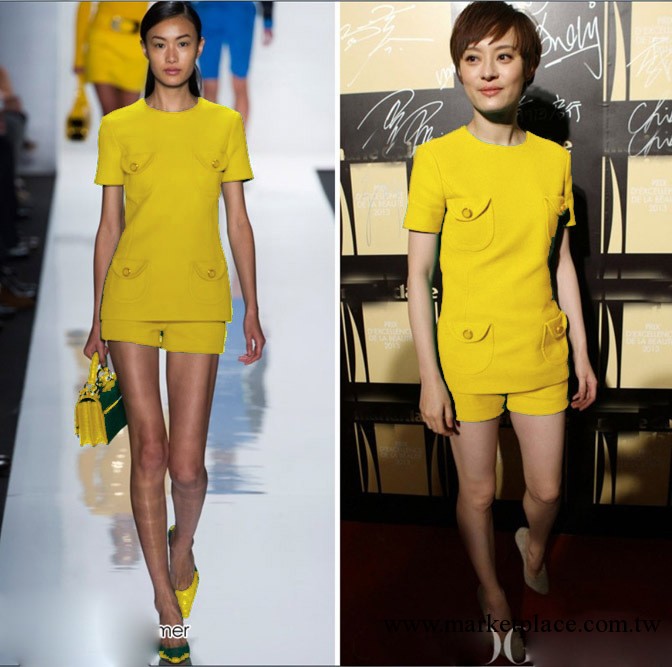 2013春夏女裝明星孫儷同款綠色黃色套裝套褲上衣+短褲13122爆款工廠,批發,進口,代購