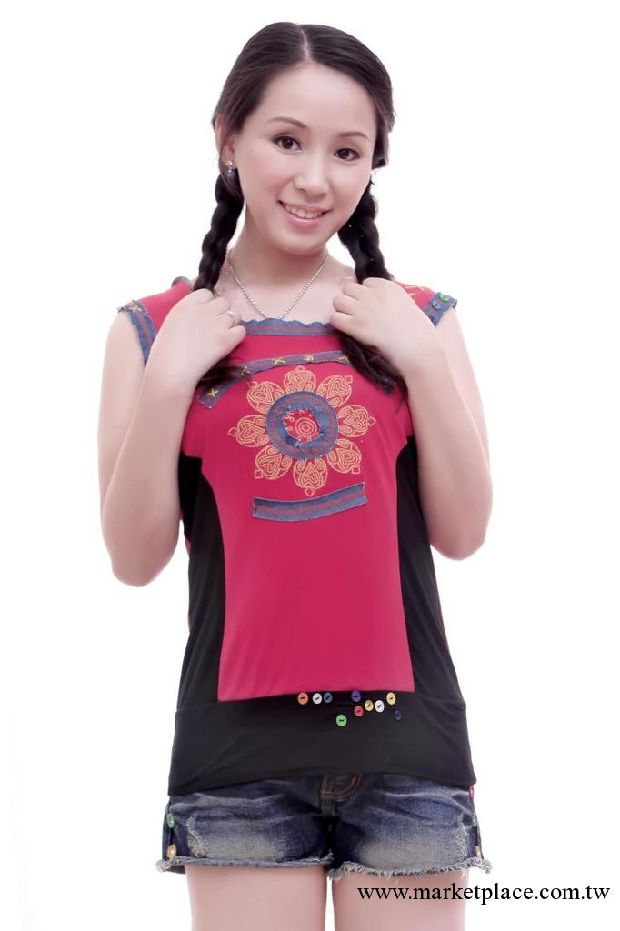 2012夏季DESIGUAL原版印花拼接貼佈繡花針織全棉無袖運動女裝背心工廠,批發,進口,代購