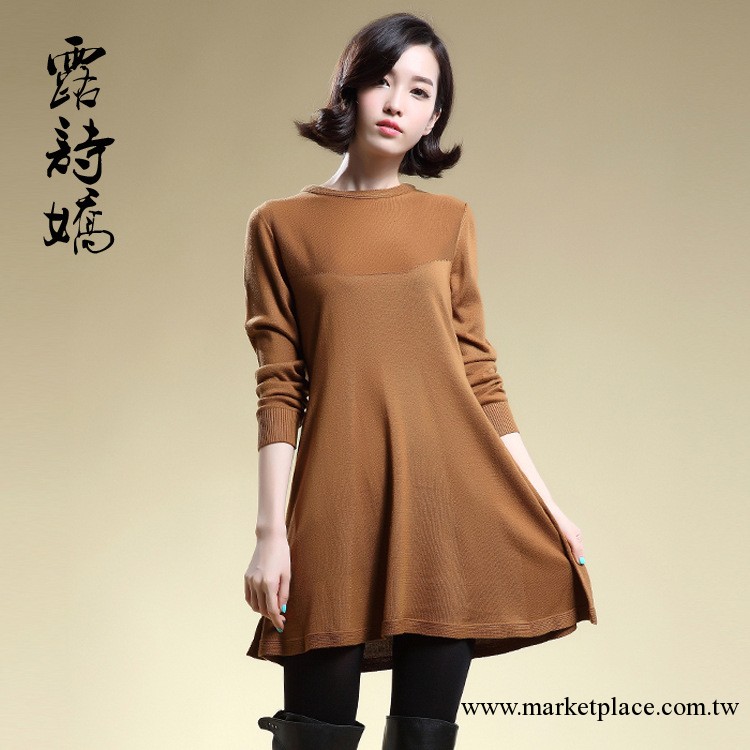 2013新款秋冬裝 時尚韓版精品女裝 純色圓領毛衣裙 A字羊毛連衣裙工廠,批發,進口,代購