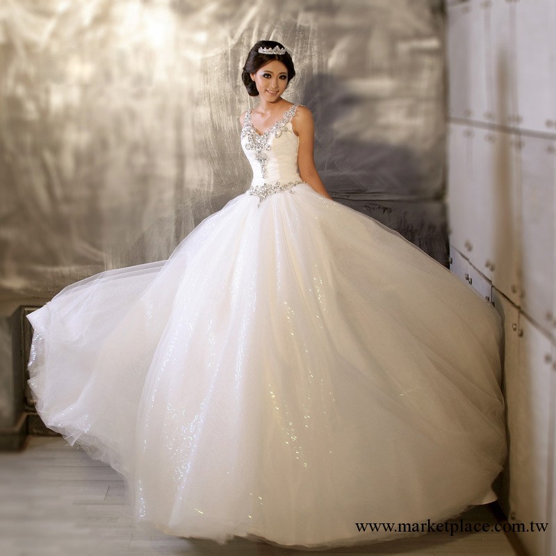 新娘結婚雙拉鏈婚紗 精致珠繡雙肩網紗婚紗 甜美公主蓬蓬裙婚紗工廠,批發,進口,代購