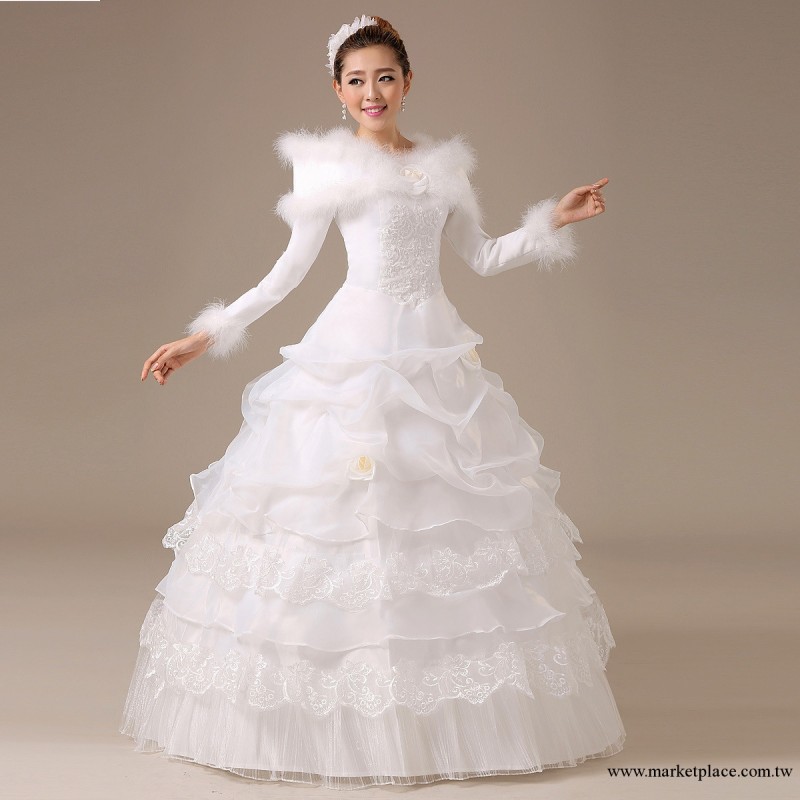 冬裝婚紗禮服冬季新娘婚紗2013新款加厚毛領保暖加棉婚紗HS288工廠,批發,進口,代購