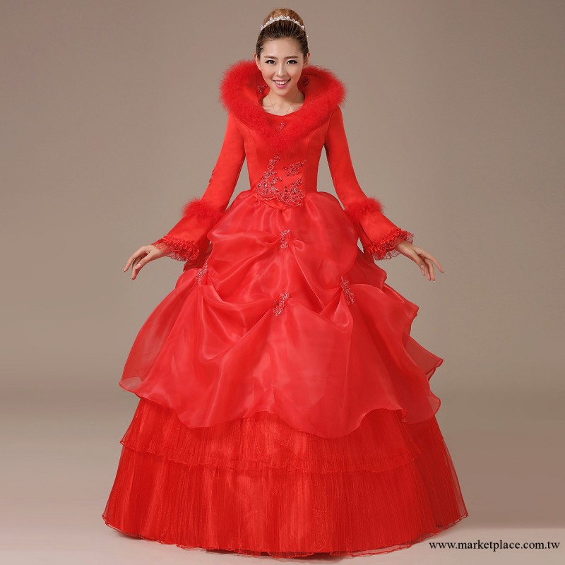 冬裝婚紗禮服新娘婚紗新款毛領加厚加棉保暖紅色冬季婚紗HS290工廠,批發,進口,代購