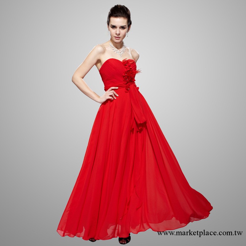 8038 結婚晚禮服大紅色外貿出口歐美時尚連衣裙大蝴蝶結 婚紗工廠,批發,進口,代購