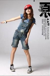 2013新款韓版女式牛仔背帶褲中褲 女式牛仔褲吊帶褲工廠,批發,進口,代購