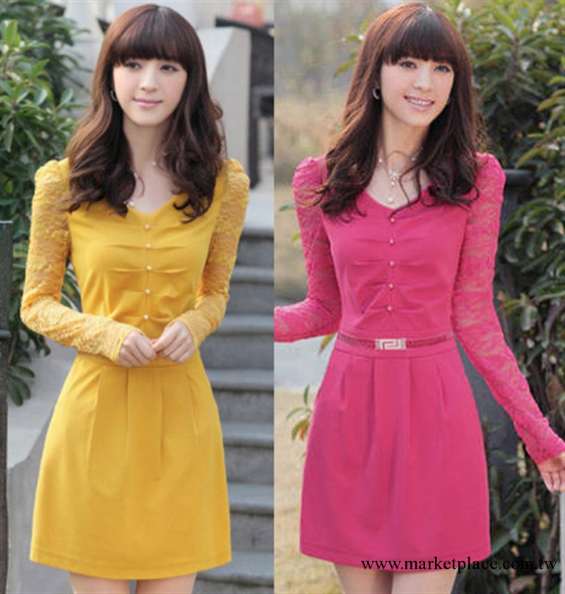 2013年最新女款韓版OL通勤正裝秋季女裝長袖蕾絲連衣裙 一件代發工廠,批發,進口,代購