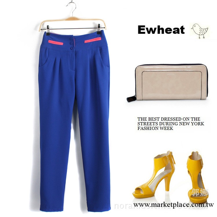 Ewheat M8267 歐美氣質簡約 三粒扣高腰女式哈倫褲 垂感OL休閑褲工廠,批發,進口,代購