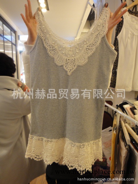 韓國代購女裝實拍 批發2013新品訂珠蕾絲吊帶衫 背心 [307029]批發・進口・工廠・代買・代購