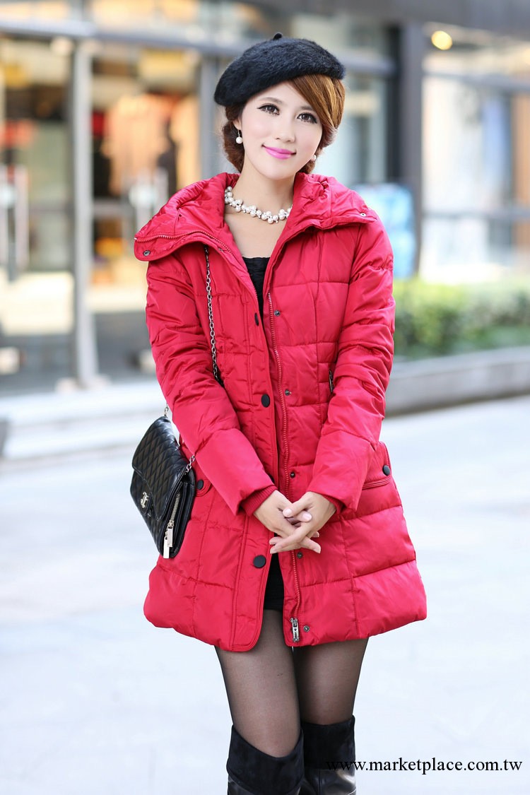 2013年冬季韓版女裝最新爆款修身時尚中長款女式羽絨衣批發G124工廠,批發,進口,代購