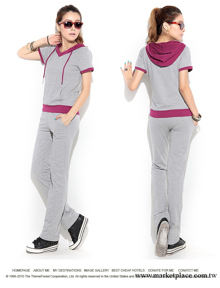 2013夏韓版新潮短袖長褲撞色運動套裝工廠,批發,進口,代購