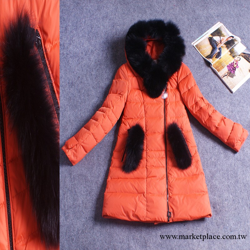 2013冬季歐美新款 貉子毛領可卸 修身長款女式羽絨衣Y0040工廠,批發,進口,代購