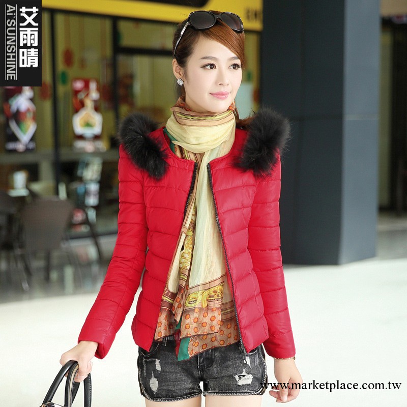 艾雨晴 2013冬季新款韓版女式外套貉子毛裝飾（可脫卸）棉衣9852工廠,批發,進口,代購