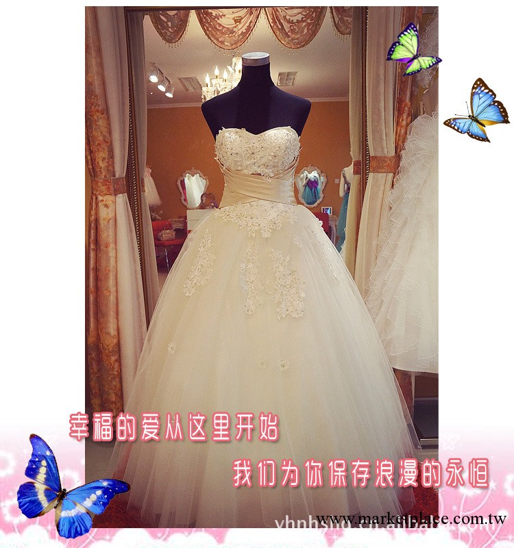 婚紗禮服 結婚拍照 時尚l蕾絲釘珠齊地婚紗批發樣品處理價工廠,批發,進口,代購