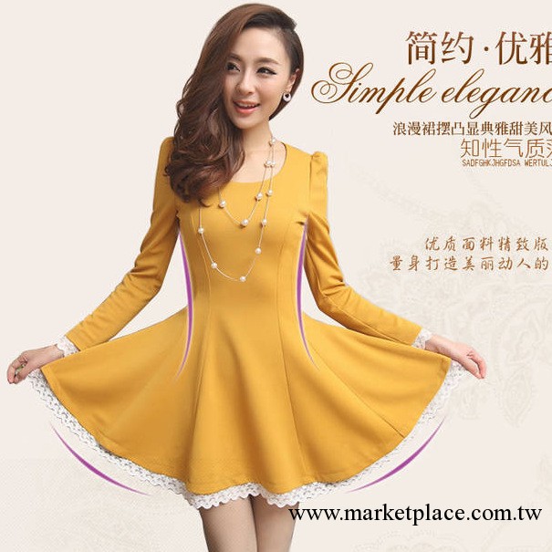2013秋裝新款 韓版修身長袖連衣裙 淑女蕾絲花邊打底連衣裙 8036工廠,批發,進口,代購