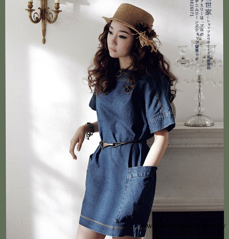 2013夏新款品牌女裝日系百搭寬松牛仔裙大碼牛仔連衣裙  連衣裙工廠,批發,進口,代購