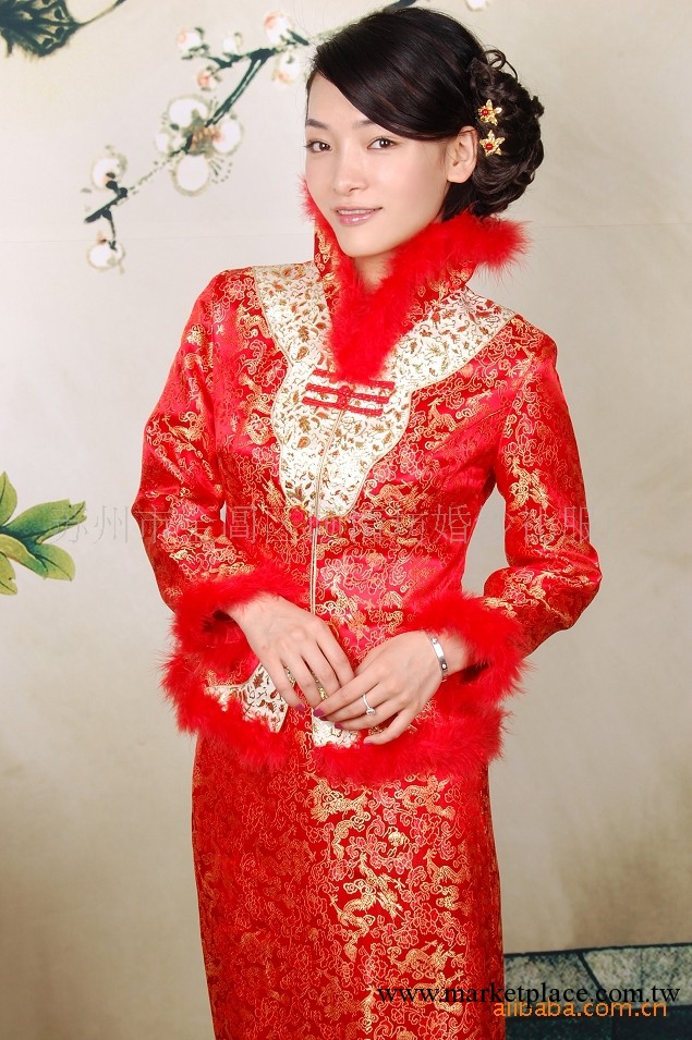 廠傢熱銷新娘禮服套裝改良冬裝夾棉結婚禮服旗袍工廠,批發,進口,代購