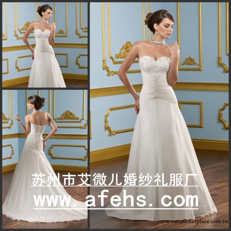 ML084 婚紗廠傢定制腰身抓褶顯瘦A字裙邊新娘婚紗 wedding dress工廠,批發,進口,代購