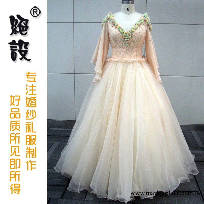 絕設婚紗禮服工廠2013新款朱麗葉式荷葉邊7分袖外景V領婚紗Q-169工廠,批發,進口,代購