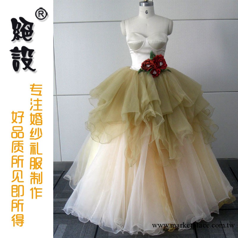 絕設婚紗禮服廠批發定做高精度3D剪裁大花朵文藝婚紗E-289工廠,批發,進口,代購