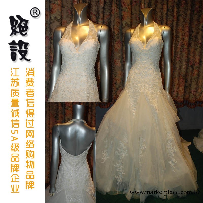 絕設品牌 古典復古婚紗禮服 深V 蕾絲 重工釘珠 長拖尾婚紗TZA951工廠,批發,進口,代購