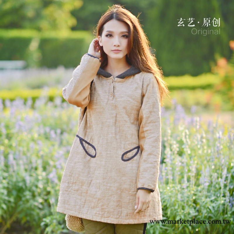 玄藝冬季長袖連衣裙新款棉麻夾棉連衣裙文藝品牌連衣裙裙子連衣裙工廠,批發,進口,代購