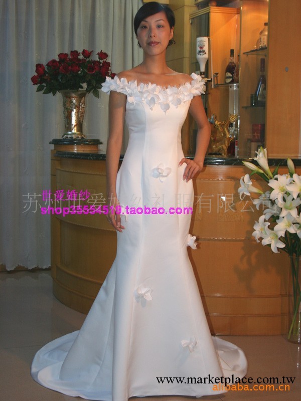 100%實物婚紗魚尾bridal gown新款高檔婚紗一字肩WLF1021工廠,批發,進口,代購