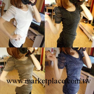2013夏裝韓版女裝顯瘦銀絲短袖t恤修身款泡泡袖工廠,批發,進口,代購