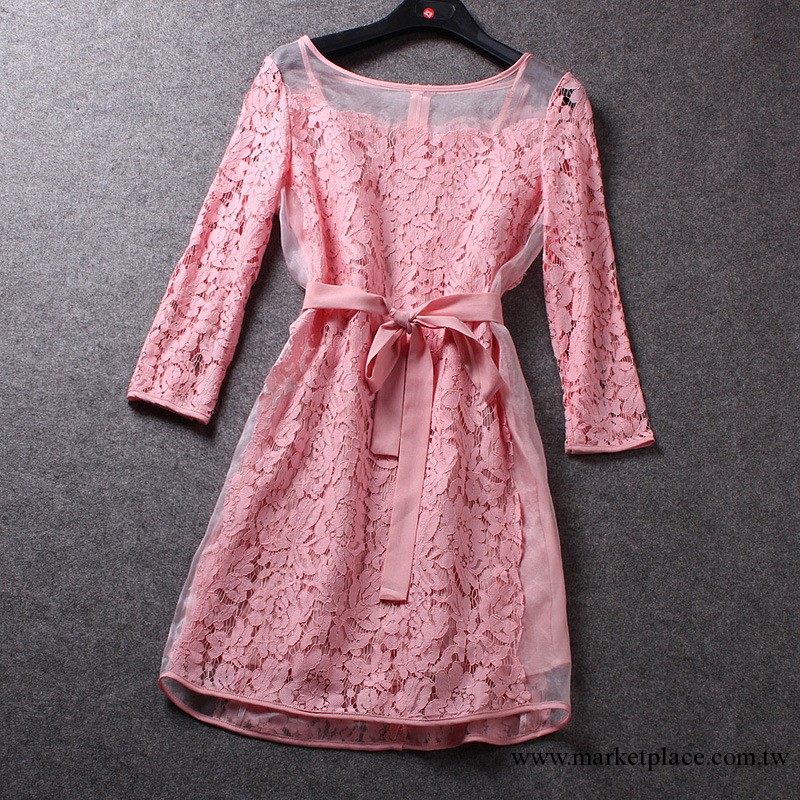 廠傢直銷 2013秋季新款女裝網店代理歐根紗蕾絲七分袖連衣裙1005工廠,批發,進口,代購