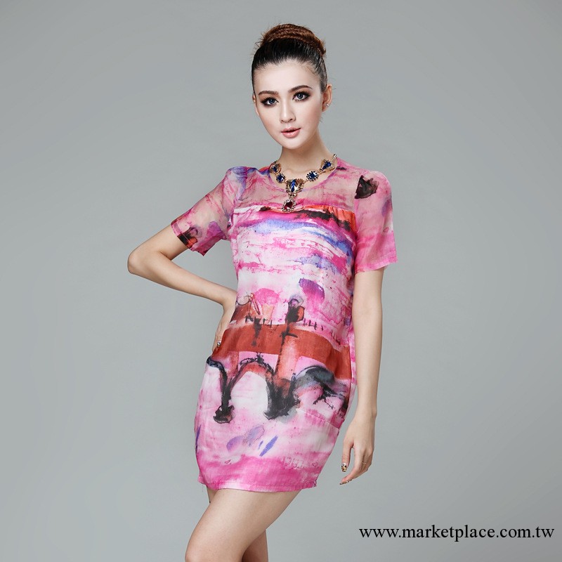 廠傢直銷 2013夏新款歐美高端精品真絲印花女款連衣裙 明星同款工廠,批發,進口,代購