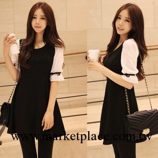 2013新款韓版春裝 可愛甜美女裝黑白拼接泡泡袖 女式連衣裙工廠,批發,進口,代購