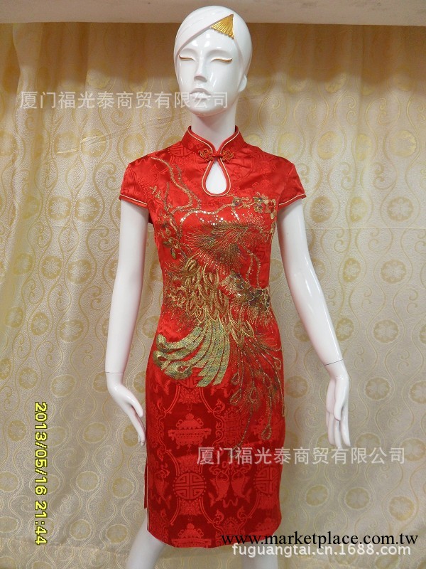 紅色復古印花結婚敬酒禮服性感紅旗袍2013批發婆婆旗袍媽媽婚紗工廠,批發,進口,代購