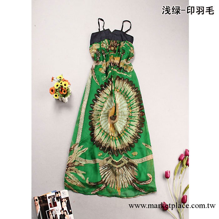 44289 深圳高端歐美2013新款秋冬批發 吊帶小V真絲印花長裙工廠,批發,進口,代購