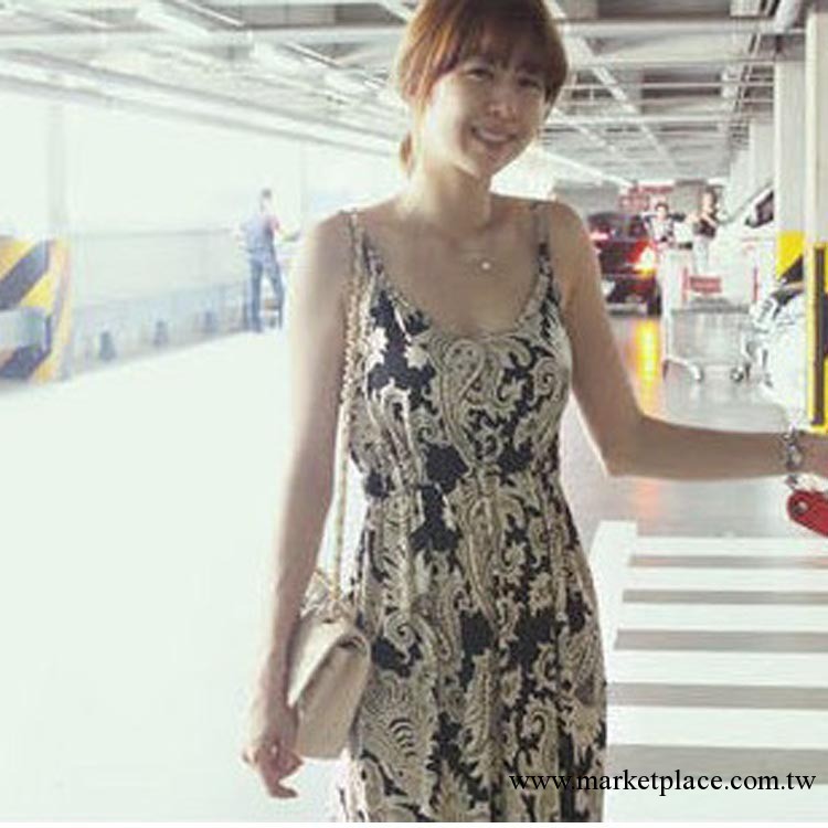 歐美廠傢貨源新款 精品女裝時尚修腰圖騰印花吊帶款連衣裙AC6197工廠,批發,進口,代購