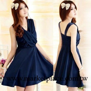2012春夏裝新款女裝 法式風情深V交叉雪紡禮服連衣裙  9001#工廠,批發,進口,代購